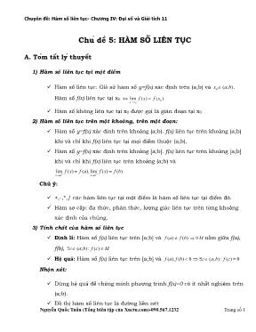 Chuyên đề Hàm số liên tục - Chương IV Đại số và Giải tích 11